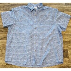 ROWM Mens XXL Short Sleeve Button Up Shirt Blue White Textured Stripe Cotton